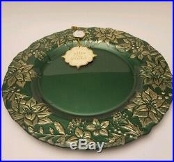 X4 Ackam Turkish Glass Christmas Charger Dinner Plates 13 Green Gold Poinsettia