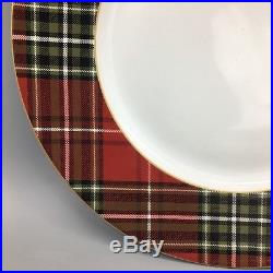 X8 222 Fifth WEXFORD RED Dinner Plate Set Christmas Gold Green Tartan Plaid NEW