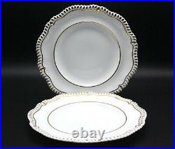 Y3085 Copeland Spode White Gold Gadroon Edge Scalloped Dinner Plates (x2) 1944